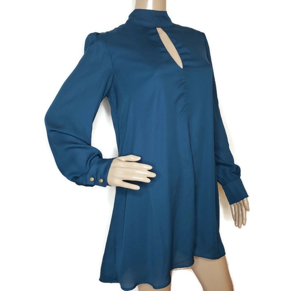 Emerald navy blue flouncy dress size large - Picture 2 of 7